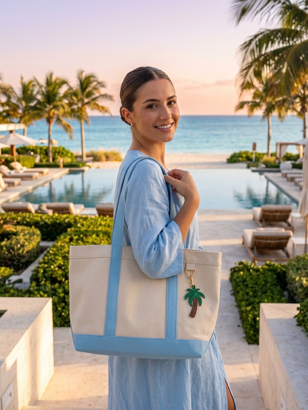 🌴 BaubleBar “Away We Go” Coastal Canvas Tote | NWOT
